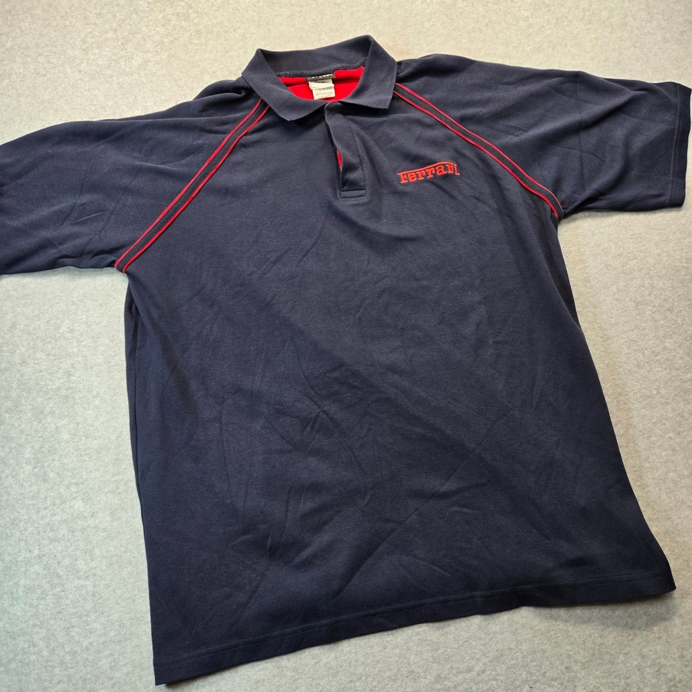 Ferrari Mens XL Navy Blue Red Official Licensed Short Sleeve Polo Shirt Racing